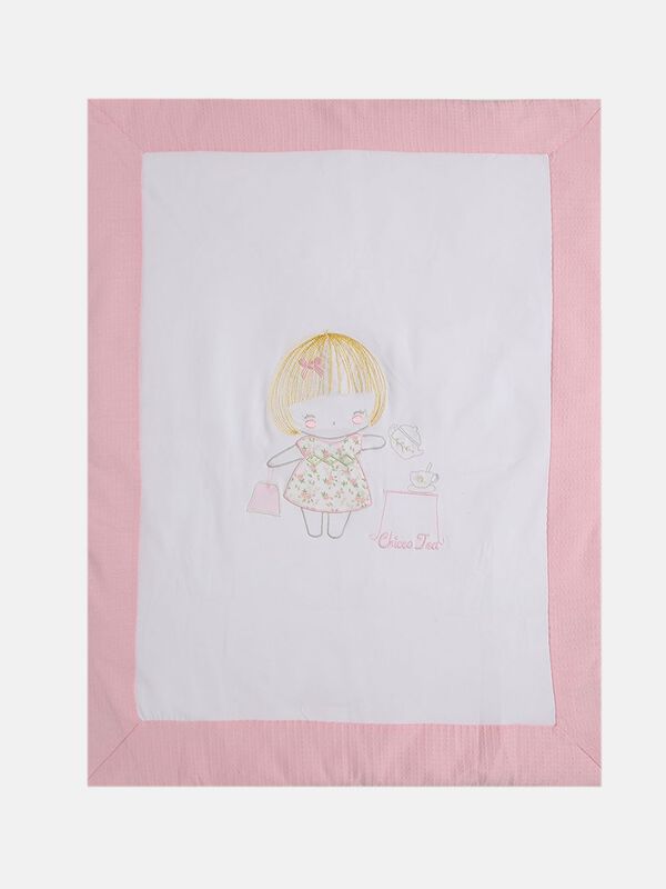 White and Pink Embroidered Pram Blanket image number null